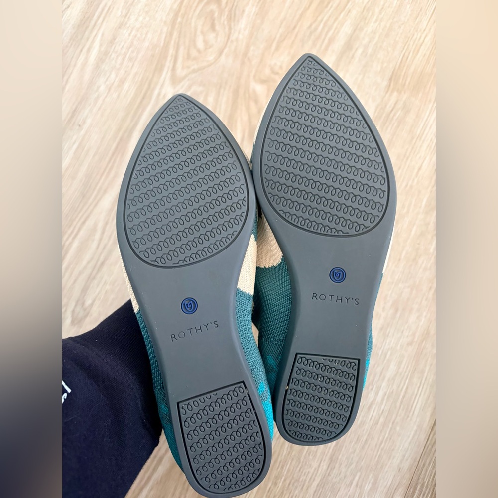 Rothy's Teal and Cream Pointed Toe Flats - Picture 5 of 7